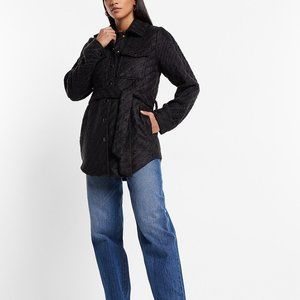 NWT EXPRESS Twill Boucle Puff Sleeve Tie Waist Oversized Shacket Jacket XS